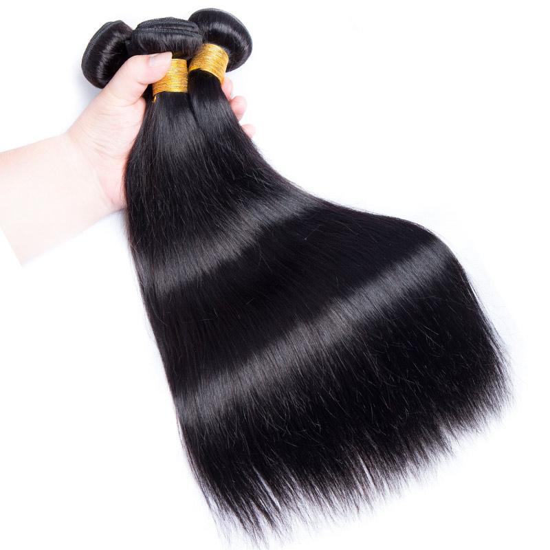 Modern Show Long Brazilian Straight Hair 4 Bundles Silky Straight Human Hair Weave Natural Black Color
