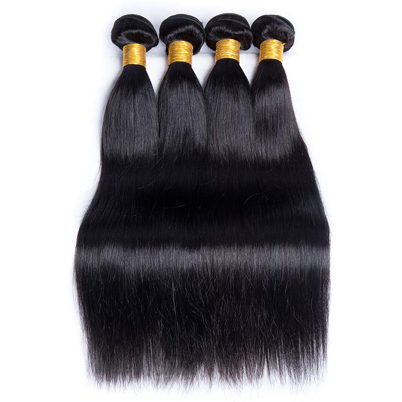 Modern Show Long Brazilian Straight Hair 4 Bundles Silky Straight Human Hair Weave Natural Black Color
