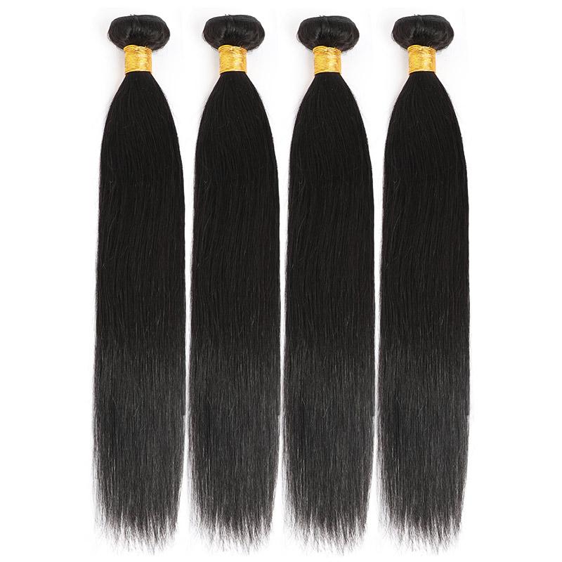 Modern Show Long Brazilian Straight Hair 4 Bundles Silky Straight Human Hair Weave Natural Black Color