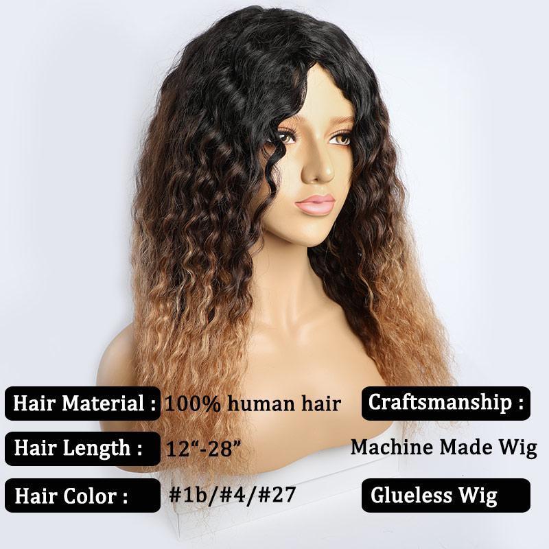 Modern Show 1B/4/27 Ombre Color Curly Human Hair Wig Glueless Brazilian Hair Machine Made Wig