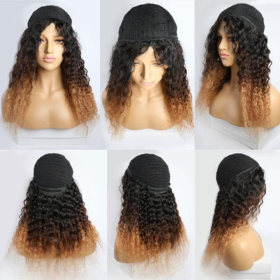 Modern Show 1B/4/27 Ombre Color Curly Human Hair Wig Glueless Brazilian Hair Machine Made Wig