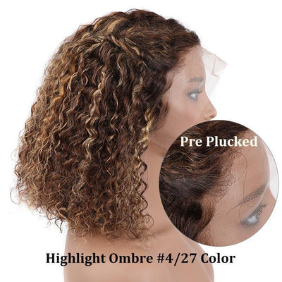 Modern Show Highlight Human Hair Wig Short Curly Bob Ombre 4/27 Color Brazilian Hair Pre Plucked 13x4 Lace Front Wigs