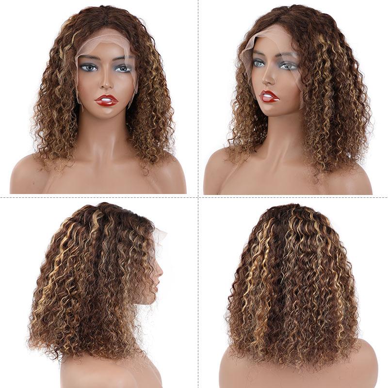 Modern Show Highlight Human Hair Wig Short Curly Bob Ombre 4/27 Color Brazilian Hair Pre Plucked 13x4 Lace Front Wigs
