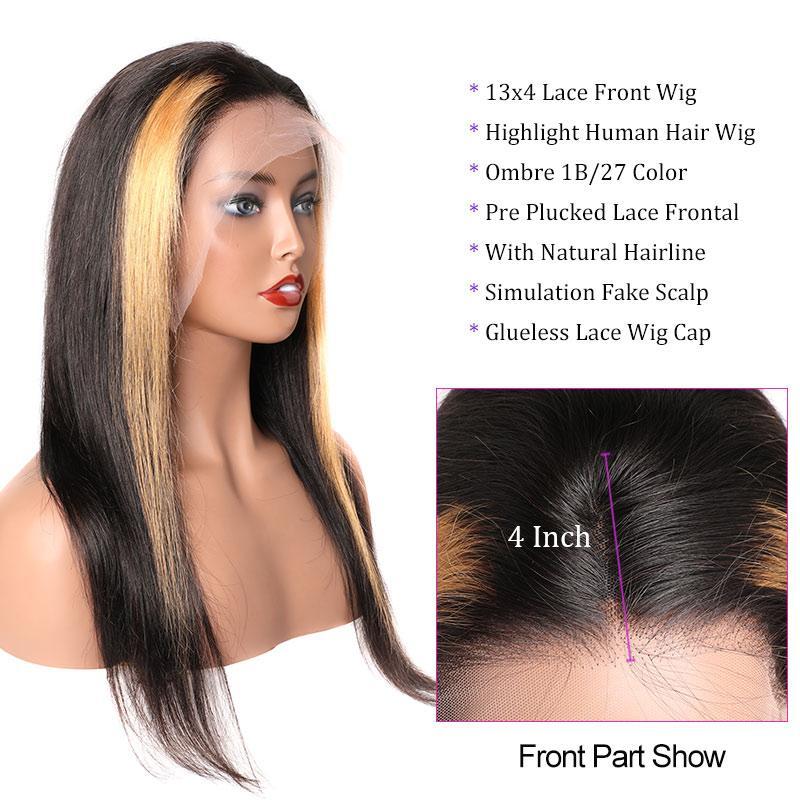 Modern Show Omber 1B/27 Highlight Human Hair Wigs Brazilian Straight Hair Pre Plucked 13x4 Lace Front Wig