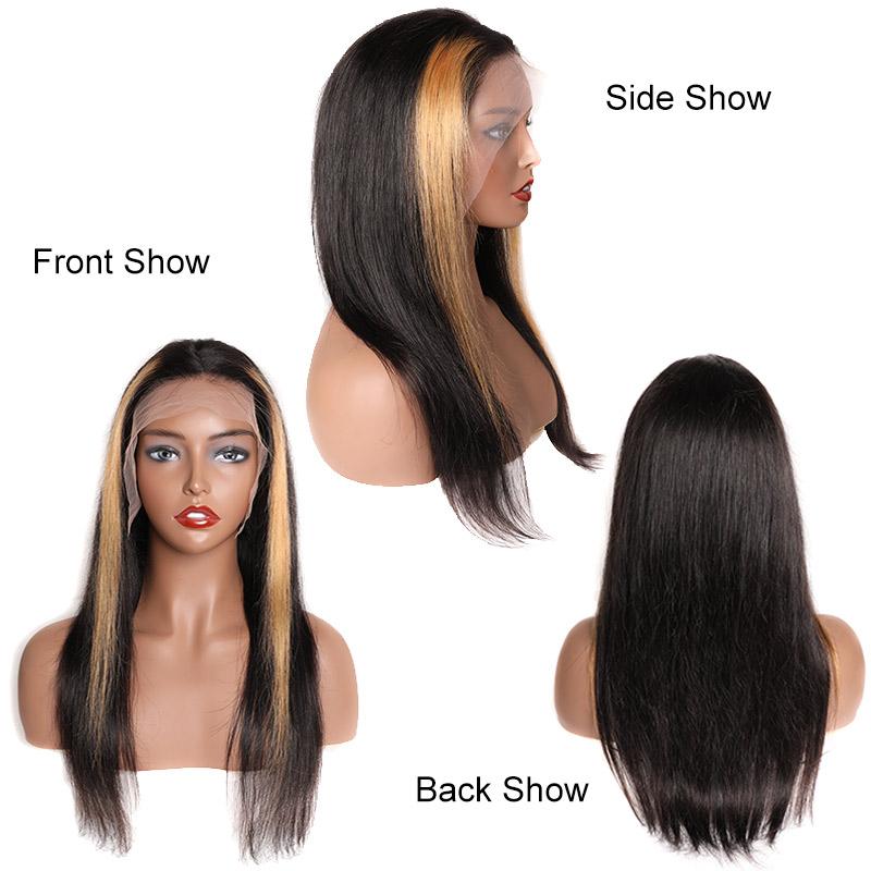 Modern Show Omber 1B/27 Highlight Human Hair Wigs Brazilian Straight Hair Pre Plucked 13x4 Lace Front Wig