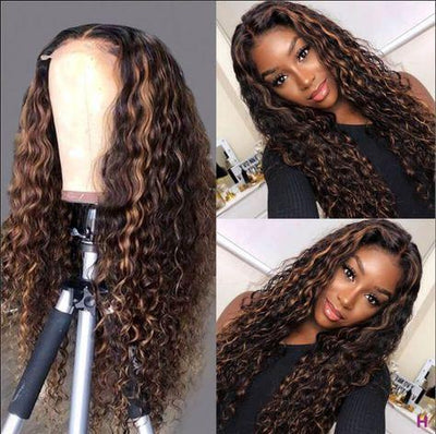 Modern Show Pre Plucked Highlight Wig 13x4 Lace Front Wig Omber 1B/4/27 Color Brazilian Water Wave Human Hair Wigs