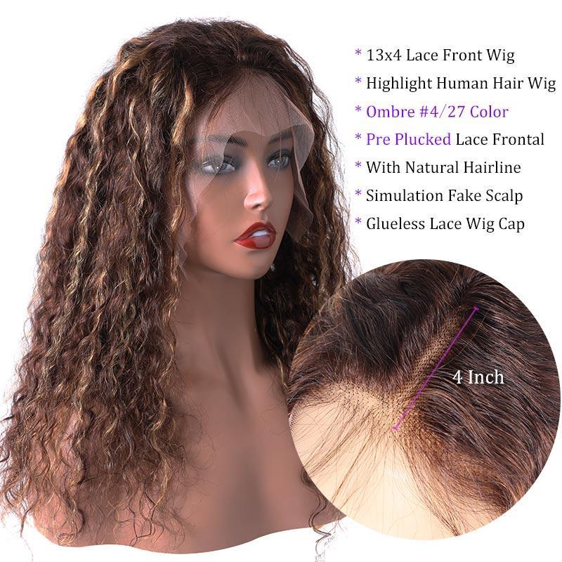 Highlight Wig Pre Plucked 13x4 Lace Front Wig Omber #4/27 Color Brazilian Water Wave Human Hair Wigs