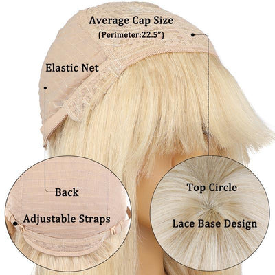 Modern Show 18 Inch 613 Honey Blonde Human Hair Wigs With Bangs Brazilian Straight Hair Glueless Machine Wig
