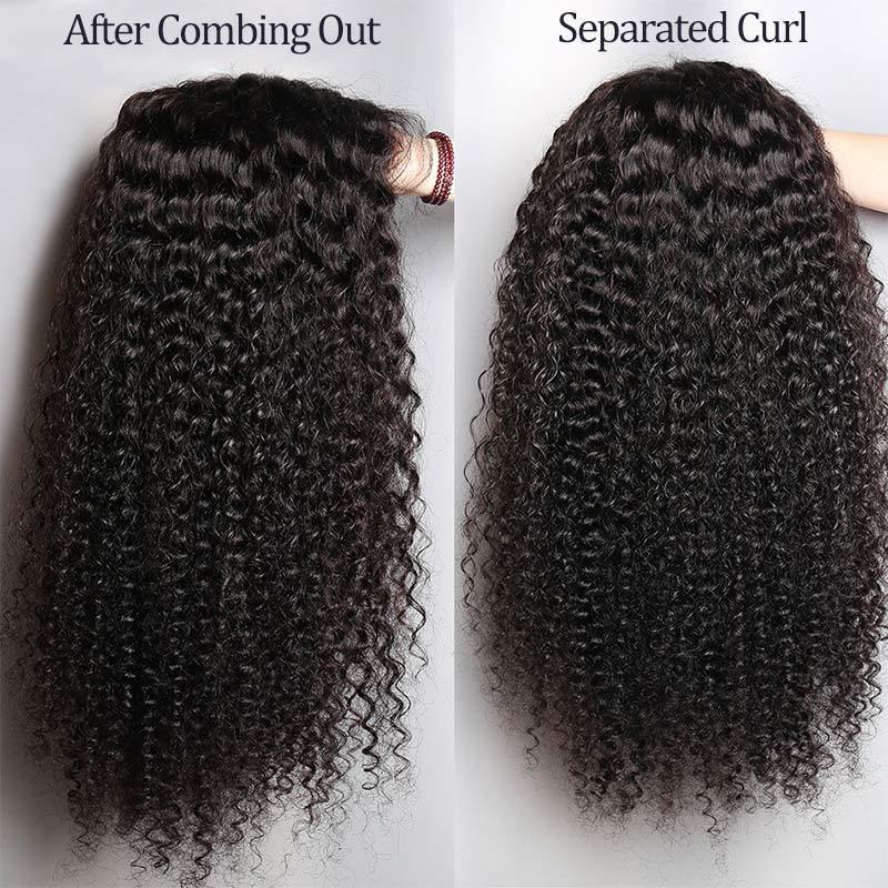 150 Density Brazilian Curly Human Hair Lace Front Wigs For Black Women Remy Hair Lace Wigs With Baby Hair-separated curl pattern