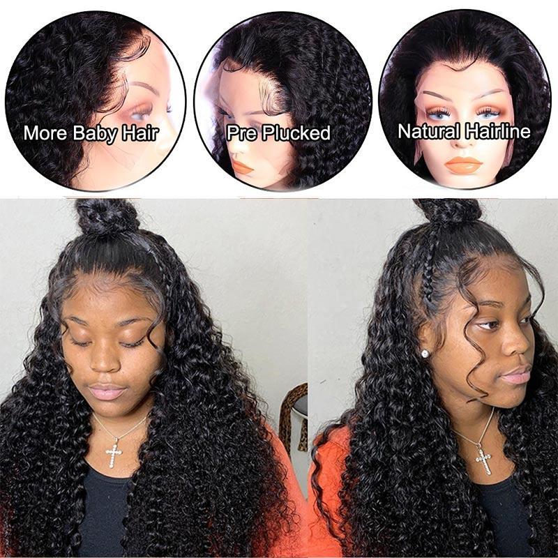 Brazilian Deep Curly Remy Human Hair Wigs Pre Plucked Lace Front Wigs With Baby Hair
