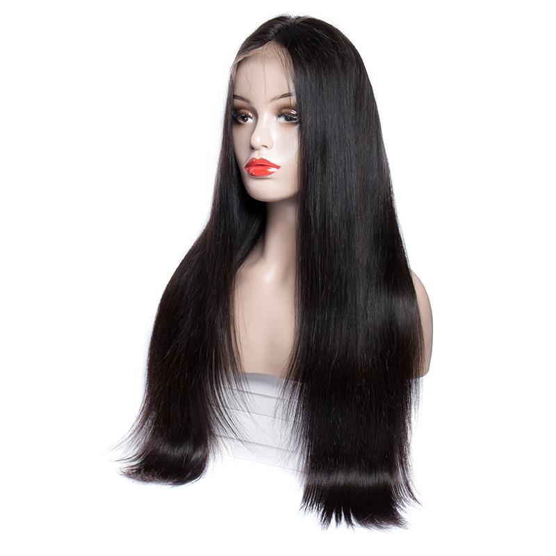 Modern show hair 180 Density Pre Plucked Peruvian Straight Lace Front Wigs 100 Real Natural Remy Human Hair Wigs For Black Women-left front show