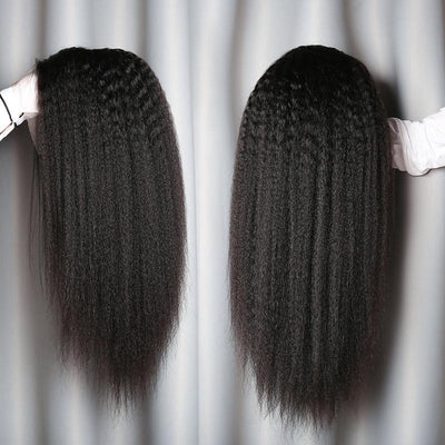 Modern Show Hair 150 Density Brazilian Kinky Straight Wig Remy Human Hair Lace Front Yaki Straight Wigs For Black Women-wig in hand