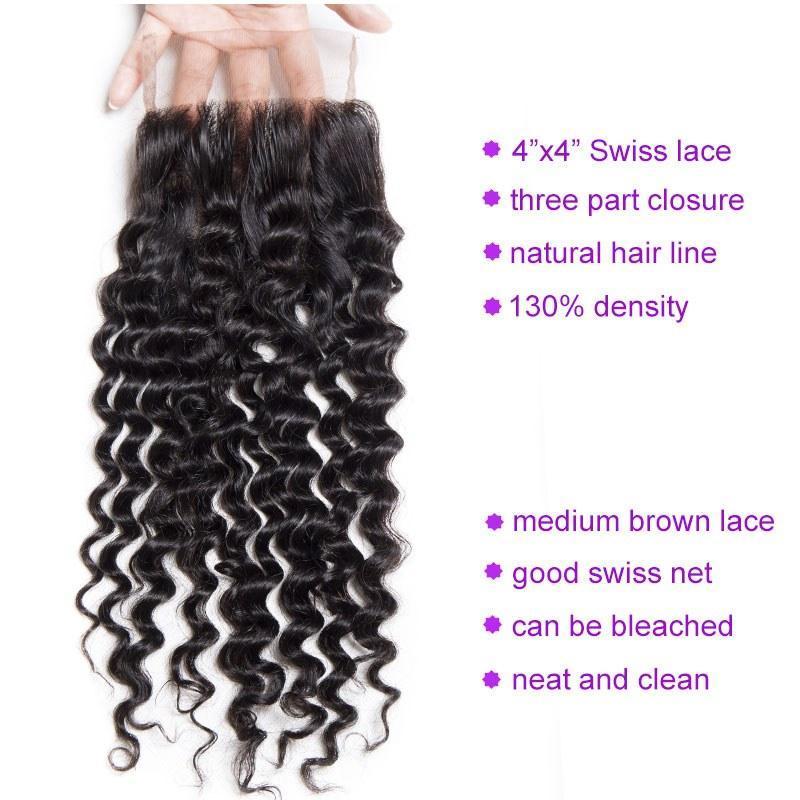 Modern Show Virgin Remy Peruvian Deep Curly Human Hair 4 Bundles With Lace Closure-curly lace closure