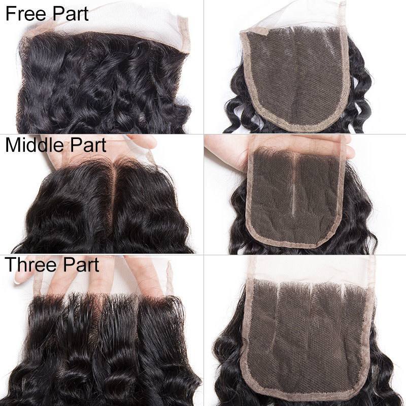 Modern Show Virgin Remy Peruvian Deep Curly Human Hair 4 Bundles With Lace Closure-free part, middle part and three part curly closure