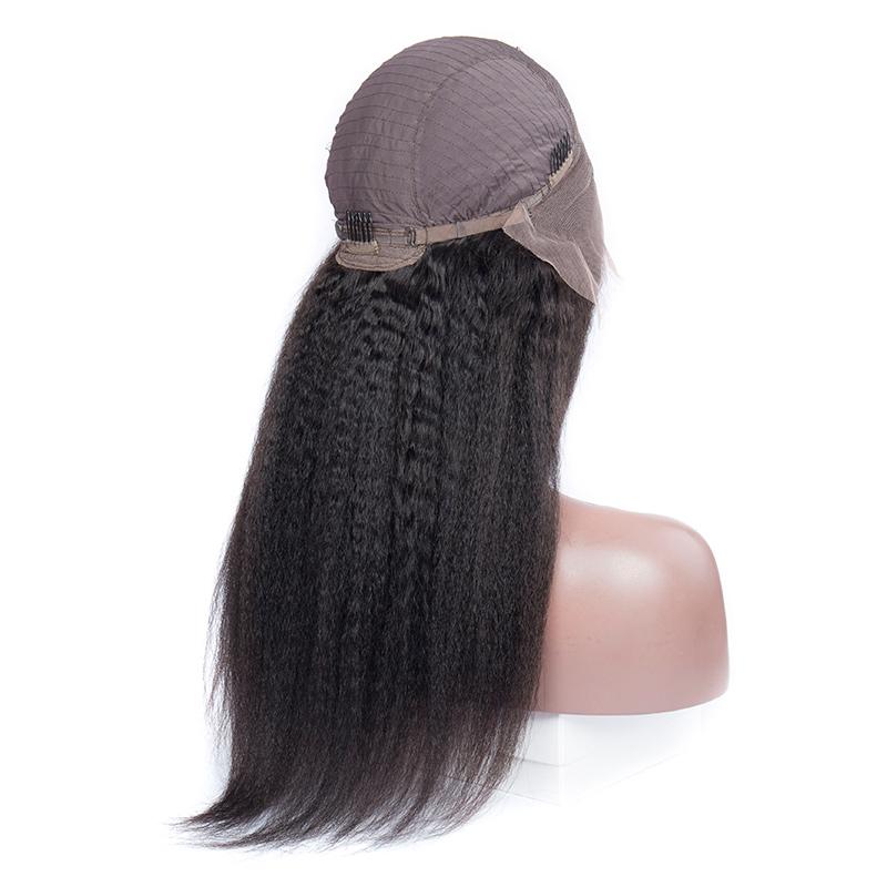 Modern Show Hair 150 Density Real Raw Indian Yaki Straight Remy Human Hair Wigs Kinky Straight Lace Front Wigs For Women-cap back