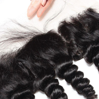 Modern Show Hair 10A 4 Pcs Brazilian Loose Wave Virgin Human Hair Bundles With 13x4 Pre Plucked Lace Frontal Closure-frontal baby hair