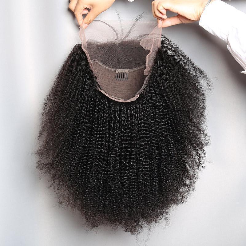modern show hair 150 Density Afro Human Kinky Curly Lace Front Wigs For Black Women Malaysian Remy Hair Lace Wigs For Sale-wig in hand