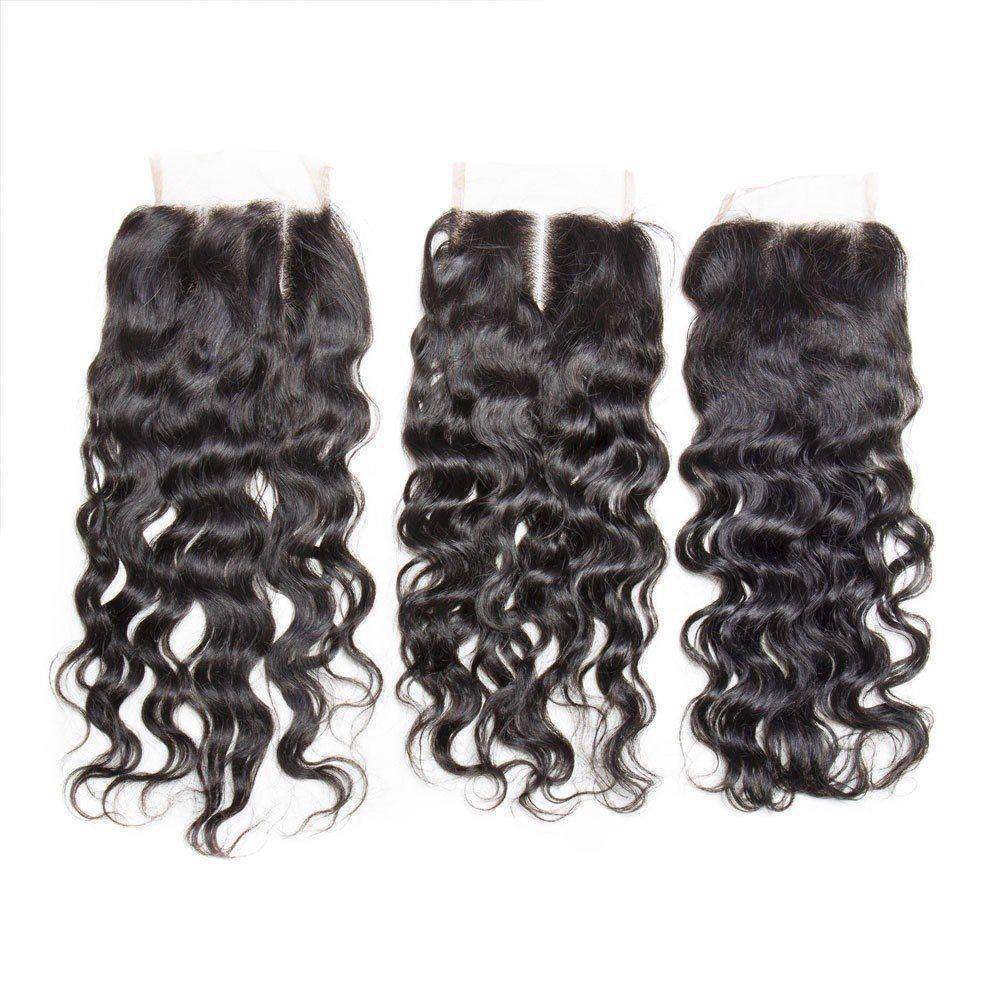 Modern Show 10A Raw Indian Virgin Human Hair Weave Water Wave 3 Bundles With Lace Closure-lace closure show