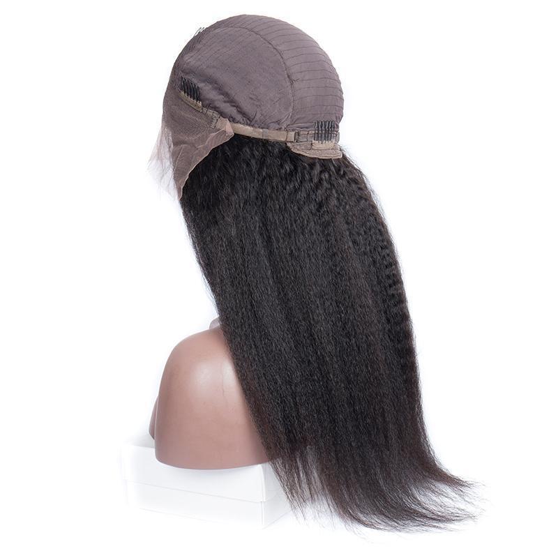 Modern Show Hair 150 Density Natural Malaysian Yaki Straight Human Hair Wigs Afro Kinky Straight Lace Front Wigs For Sale-cap back show