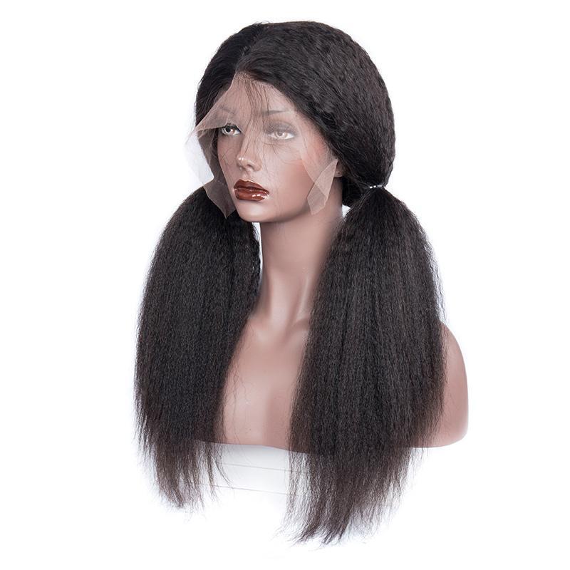 Modern Show Hair 150 Density Natural Malaysian Yaki Straight Human Hair Wigs Afro Kinky Straight Lace Front Wigs For Sale-hairstyle