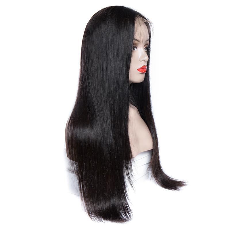 Modern show hair 180 Density Pre Plucked Peruvian Straight Lace Front Wigs 100 Real Natural Remy Human Hair Wigs For Black Women-right show