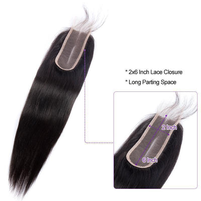 Modern Show 2x6 Inch Deep Part Closure Brazilian Straight Remy Human Hair Swiss Lace Closure Middle Part With Baby Hair-lace size show