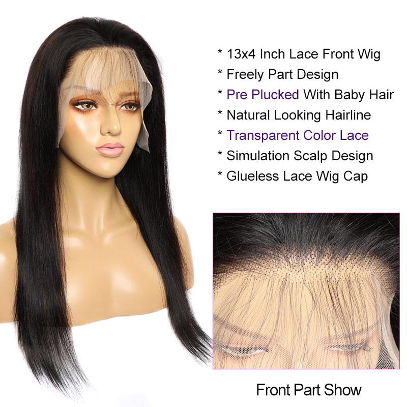 Modern Show 100 Natural Malaysian Virgin Remy Straight Hair Transparent Lace Front Human Hair Wigs