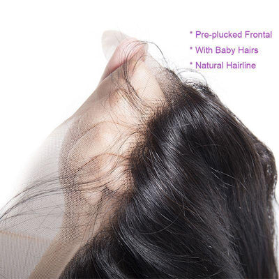 Modern Show Hair Indian Virgin Remy Straight Human Hair Pre Plucked Lace Frontal Closure With 3 Bundles Sale - pre plucked frontal
