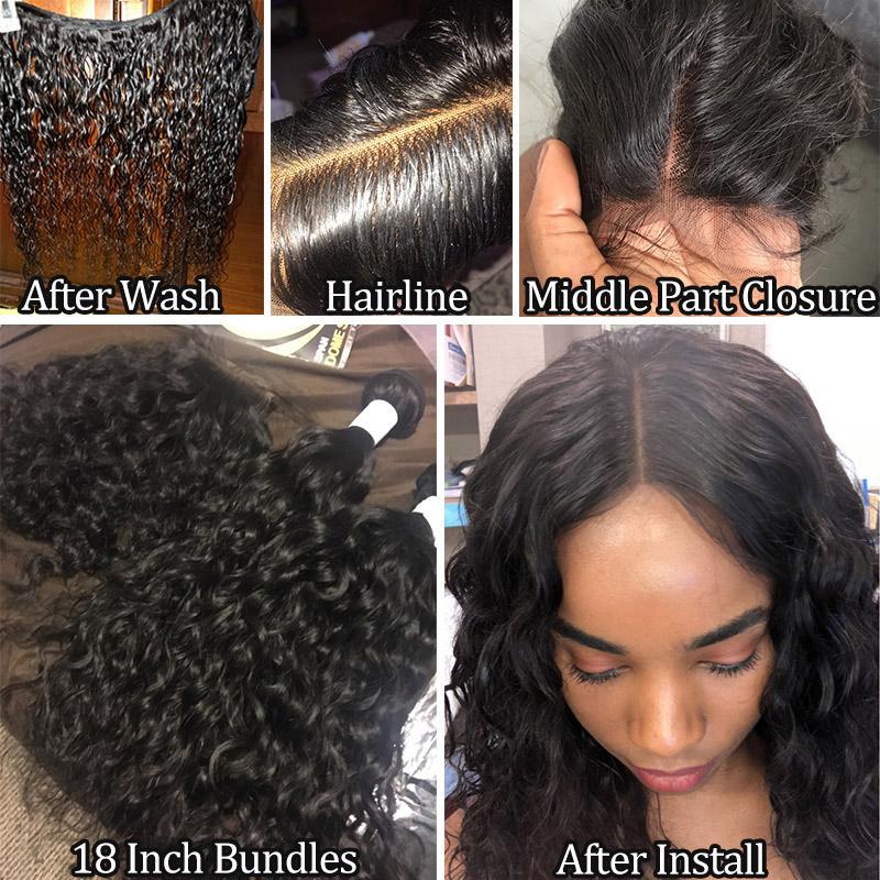 10A Wet And Wavy Virgin Brazilian Hair 3 Bundles Water Wave With Lace Closure 100 Human Hair Weave 18 inch show