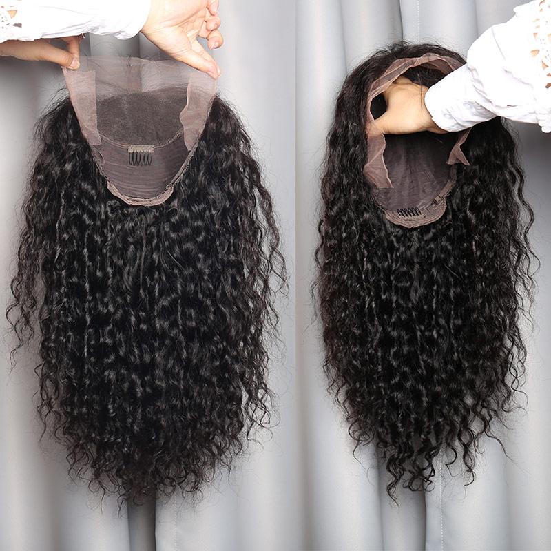 150 Density Modern Show Hair 100 Natural Raw Indian Virgin Human Hair Water Wave Lace Front Wigs On Sale-wig in hand