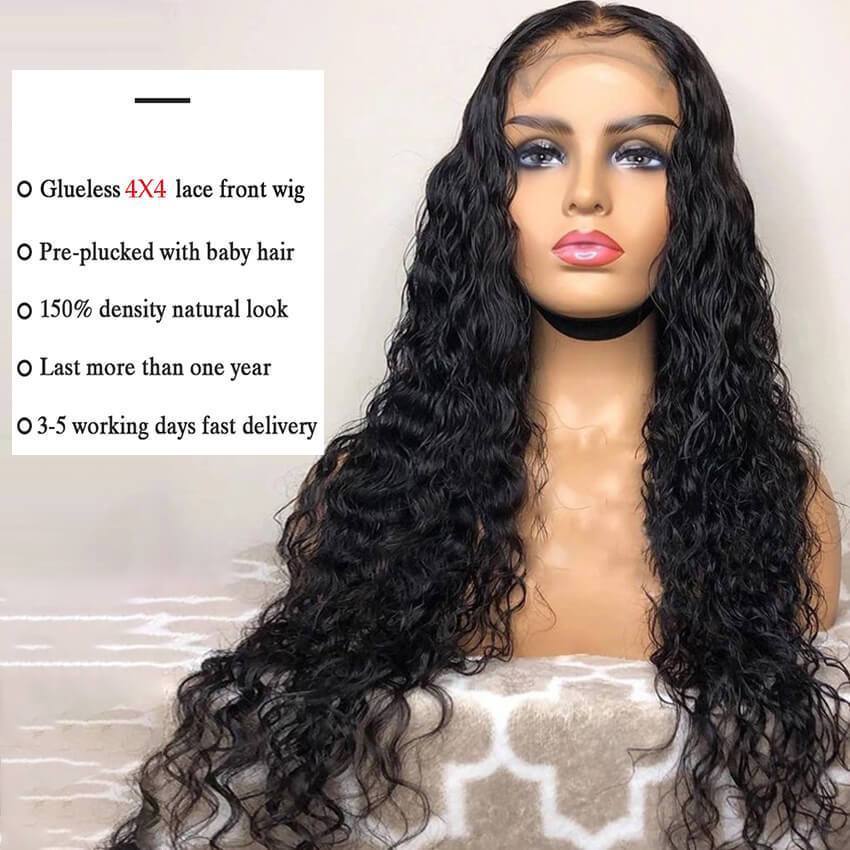 Modern Show 4x4 Water Wave Lace Closure Wig With Baby Hair