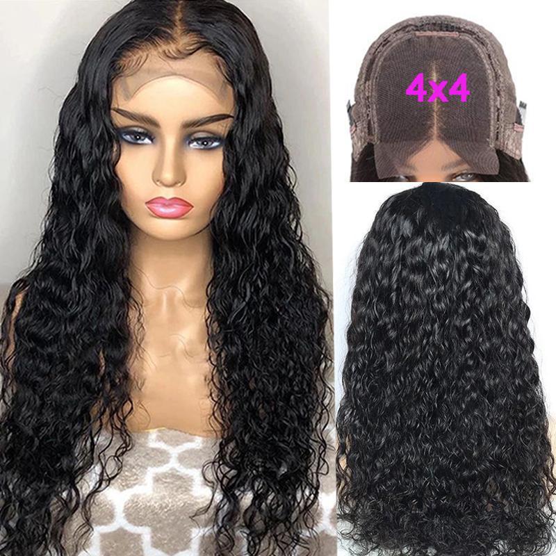 Modern Show Long Water Wave Human Hair Wigs 4x4 Lace Closure Wig With Baby Hair