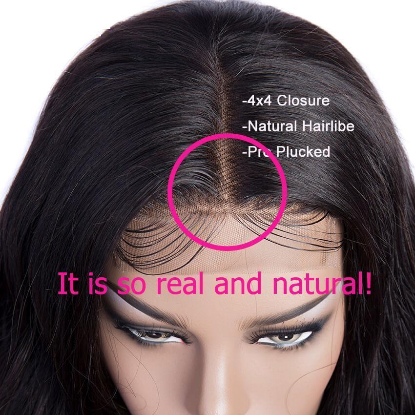Modern Show Long Curly Wig 4x4 Lace Closure Wig Brazilian Human Hair Wigs Pre-Plucked with Baby Hair