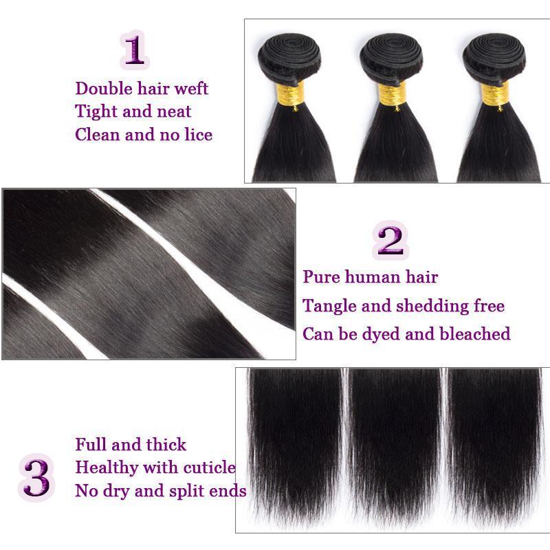 Modern Show Brazilian Straight Human Hair 3 Bundles With 4x4 Lace Closure